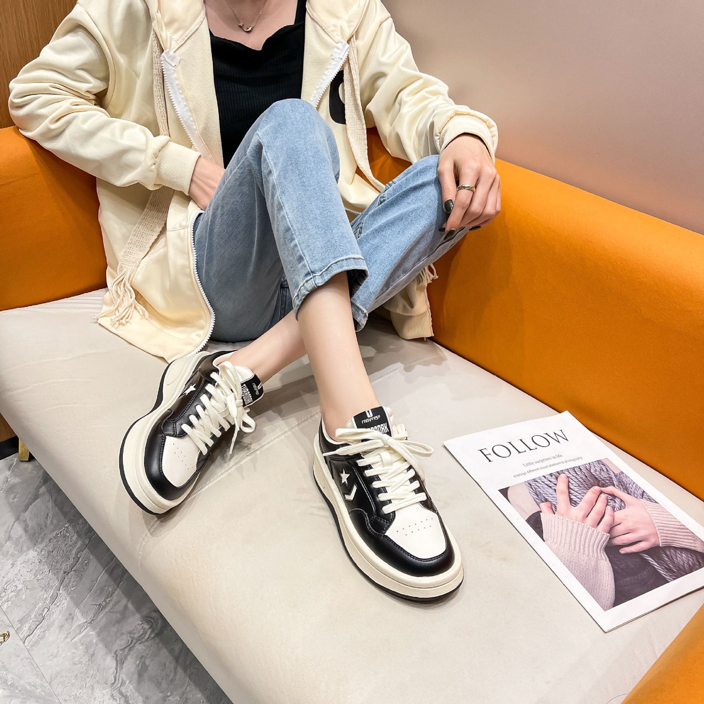 Star Lace Up Round Toe Platform Sneakers