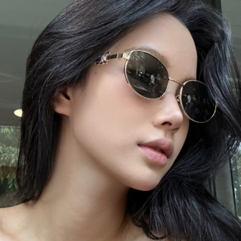 Retro oval sunglasses, new trendy personalized sunscreen and UV resistant sunglasses for women